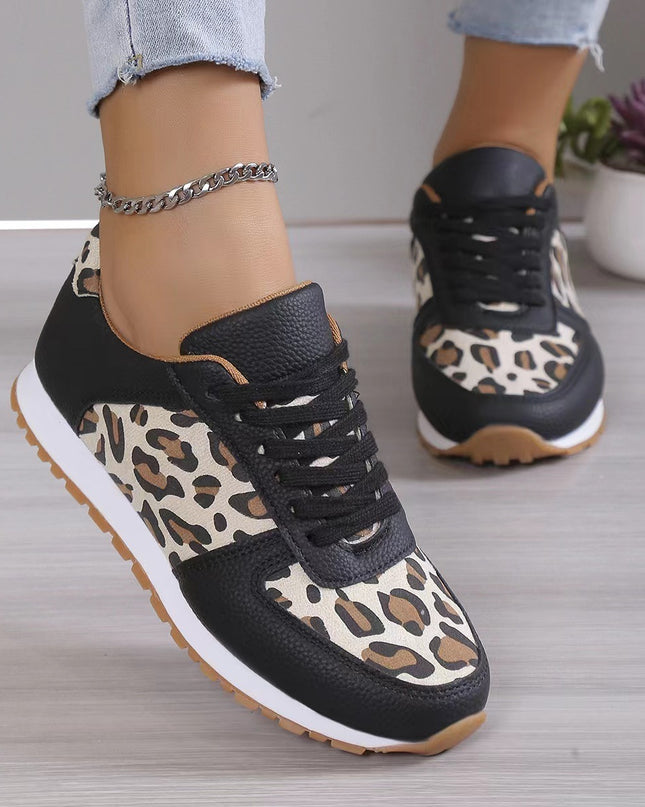 Leopard Print Lace-Up Sneakers