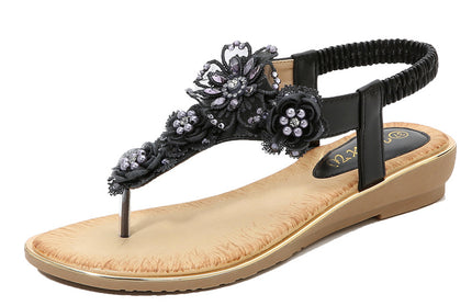 Shoes Women Sandals Women's Clip-On Elastic Strap Open Toe Sandals Flower Trim Flat Sandals