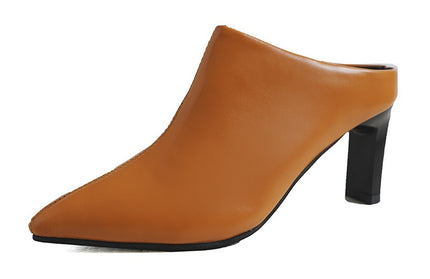 Retro stiletto pointed toe mules for women summer outer wear half slippers