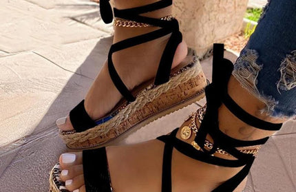 Sandals Women's New Thick Bottom Strappy Snake Print Sandals Large Size Shoes