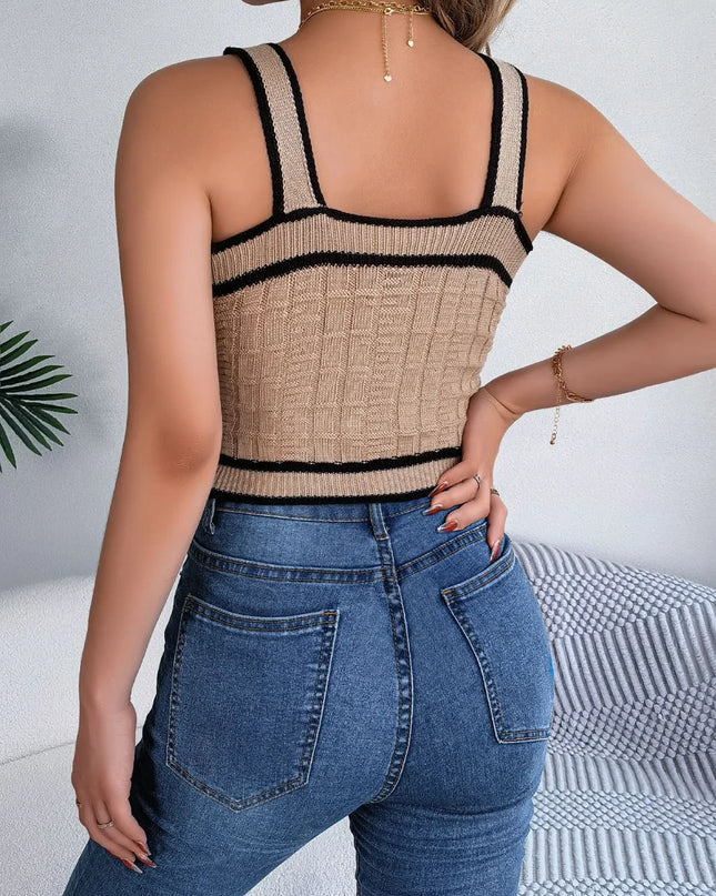 Decorative Button Wide Strap Knit Crop Top