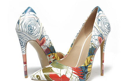 processing time:7-15 days after placing orders --Fashion sexy women's white hand-painted high heels shoes wedding shallow mouth pointed stripes white high heels women