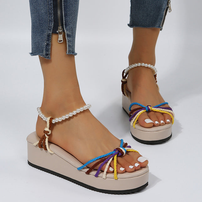 Women's Thick-Soled Beach Sandals With Thick-Soled Platform Hemp Rope Braided Sandals In Summer