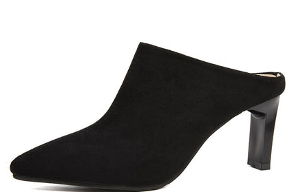 Retro stiletto pointed toe mules for women summer outer wear half slippers