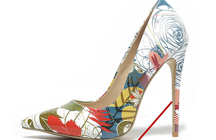 processing time:7-15 days after placing orders --Fashion sexy women's white hand-painted high heels shoes wedding shallow mouth pointed stripes white high heels women