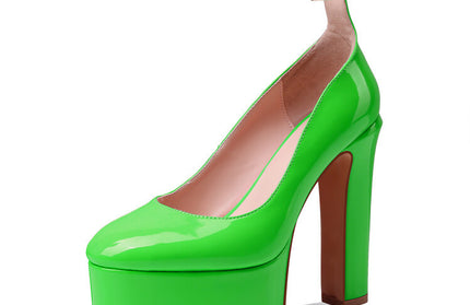 Summer New Round Head Thick Heels Super High Heels Shallow Mouth Ankle Straps Catwalk Large Size Single Shoes Women