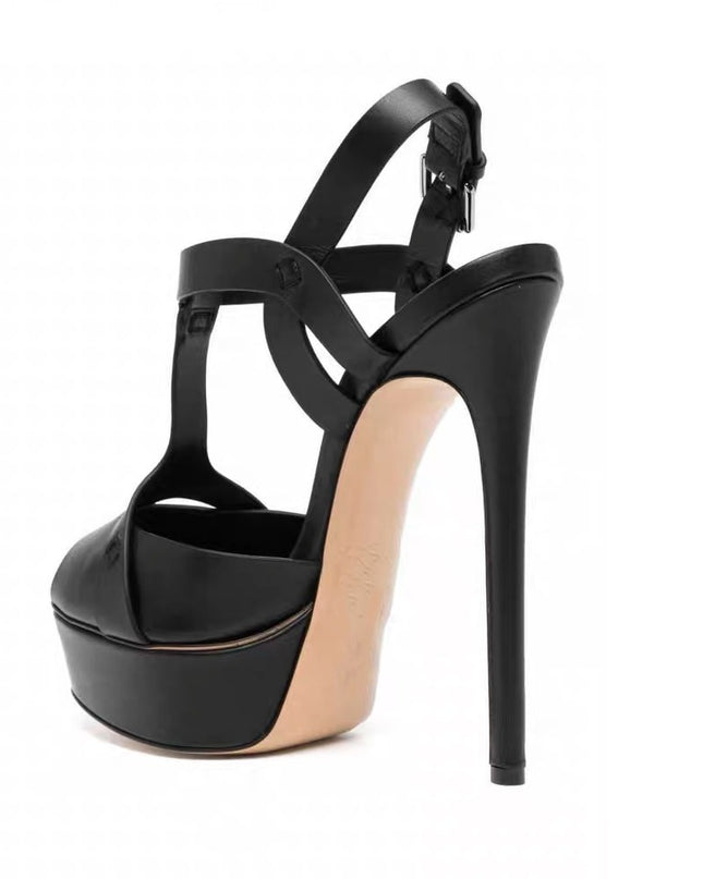Cross Belt Leather Roman High Heels