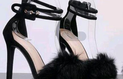Women Pumps Snake Black High Thin Heels Ankle Strap Platform Faux Fluffy Rabbit Fur Woman Sandal Party Wedding Lady Shoes