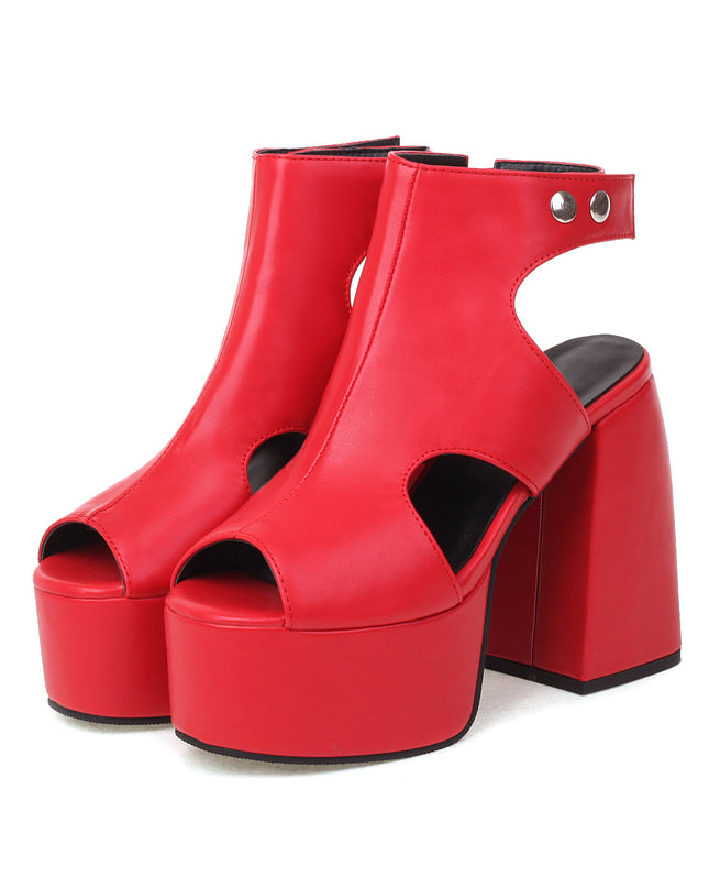 Fish Mouth Leather High-Heeled Sandals