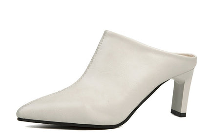 Retro stiletto pointed toe mules for women summer outer wear half slippers