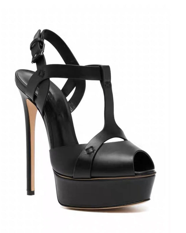 Cross Belt Leather Roman High Heels