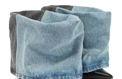 Women's denim color block pointed toe high heel short boots sexy trouser boots