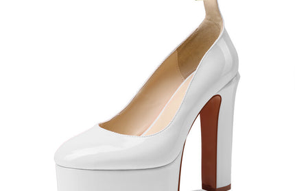 Summer New Round Head Thick Heels Super High Heels Shallow Mouth Ankle Straps Catwalk Large Size Single Shoes Women