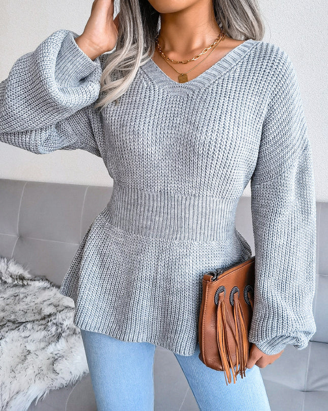 Lantern Ruffle Knit Sweater - Hey Love Boutique