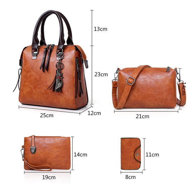 Leather Shoulder Messenger Tote Bag 4pcs Set