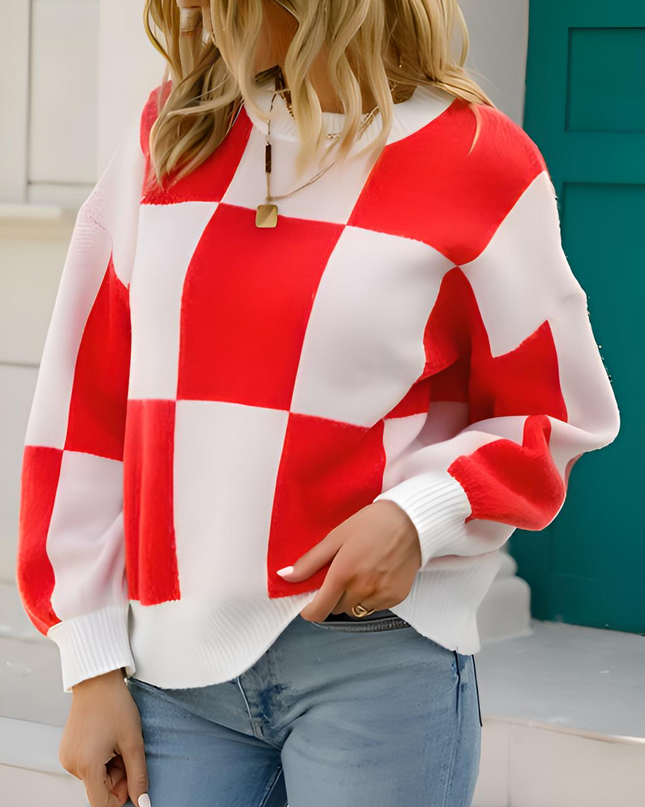 Checkered Sweater - Hey Love Boutique