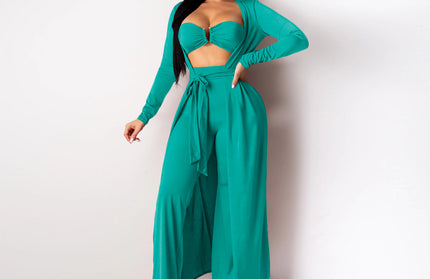 Sexy Long-Sleeved Cloak Pants Three-Piece Set