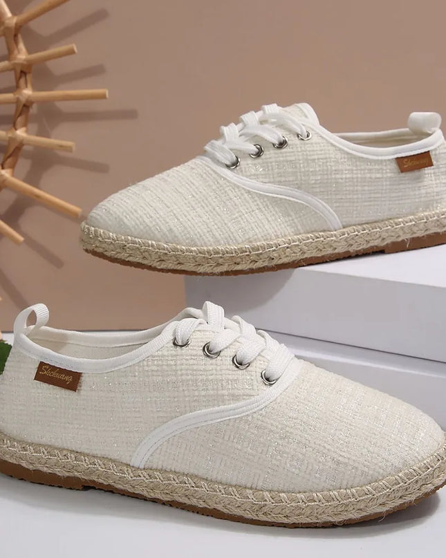 Lace Up Round Toe Flats Tweed Sneakers