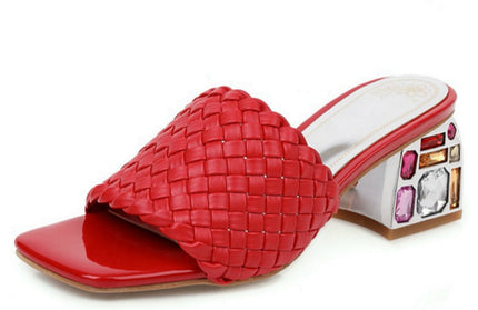 Slide Low Heels Casual Knitted Beach Women's Slipper Large Size 48