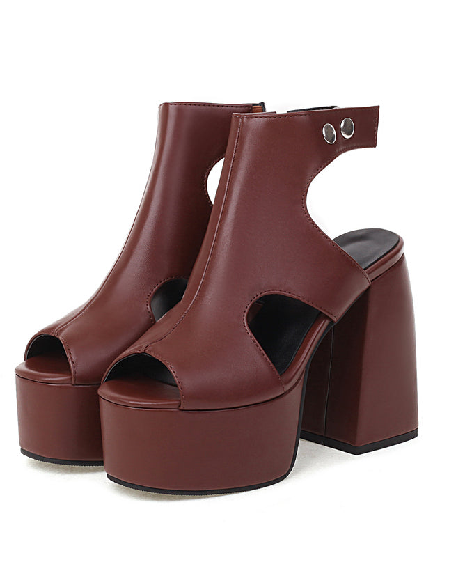 Fish Mouth Leather High-Heeled Sandals