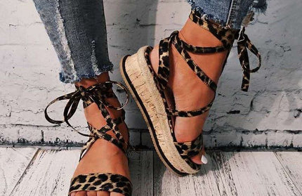 Sandals Women's New Thick Bottom Strappy Snake Print Sandals Large Size Shoes