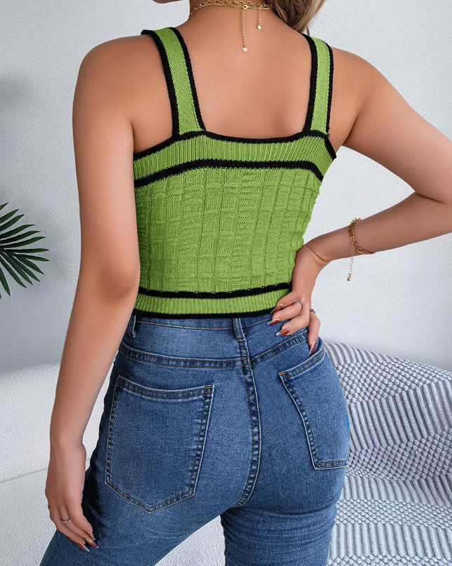 Decorative Button Wide Strap Knit Crop Top