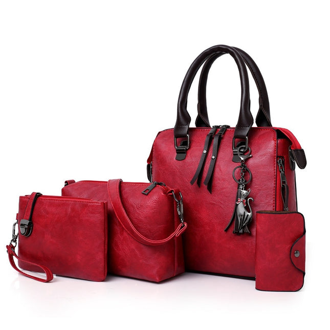 Leather Shoulder Messenger Tote Bag 4pcs Set