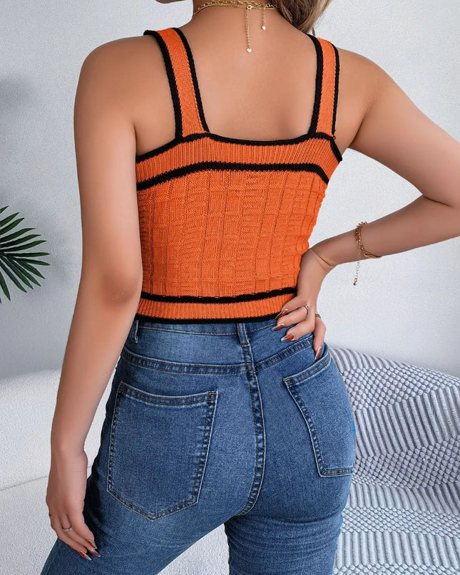 Decorative Button Wide Strap Knit Crop Top