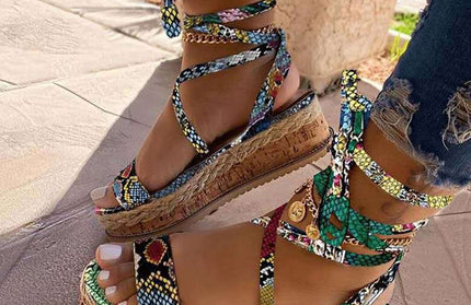 Sandals Women's New Thick Bottom Strappy Snake Print Sandals Large Size Shoes