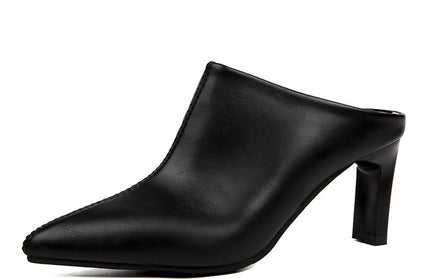 Retro stiletto pointed toe mules for women summer outer wear half slippers