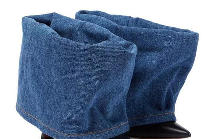 Women's denim color block pointed toe high heel short boots sexy trouser boots