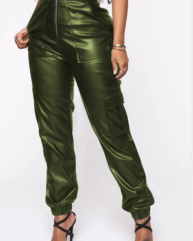 Leather Multiple Pockets Work Pants - Hey Love Boutique