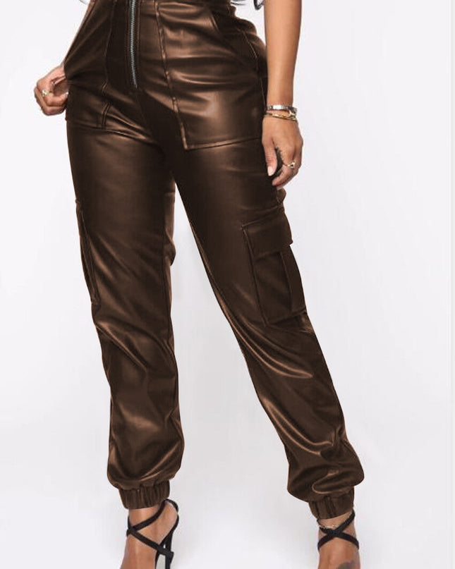 Leather Multiple Pockets Work Pants - Hey Love Boutique