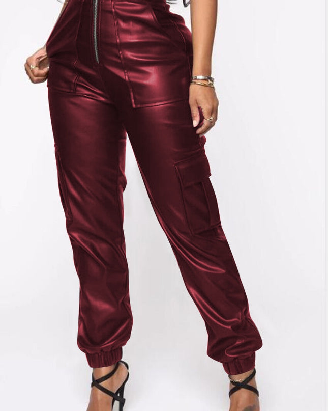 Leather Multiple Pockets Work Pants - Hey Love Boutique