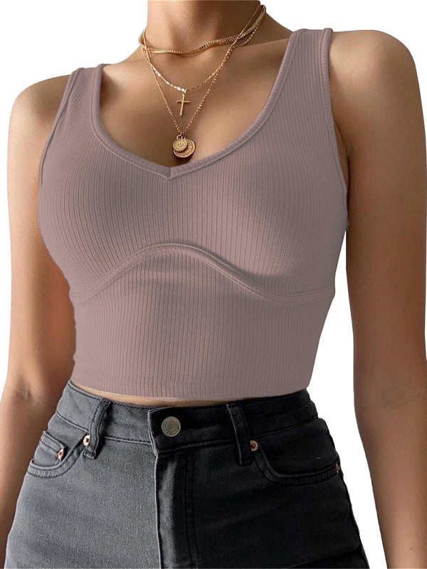 Stitching Stretch Knit Tank Top