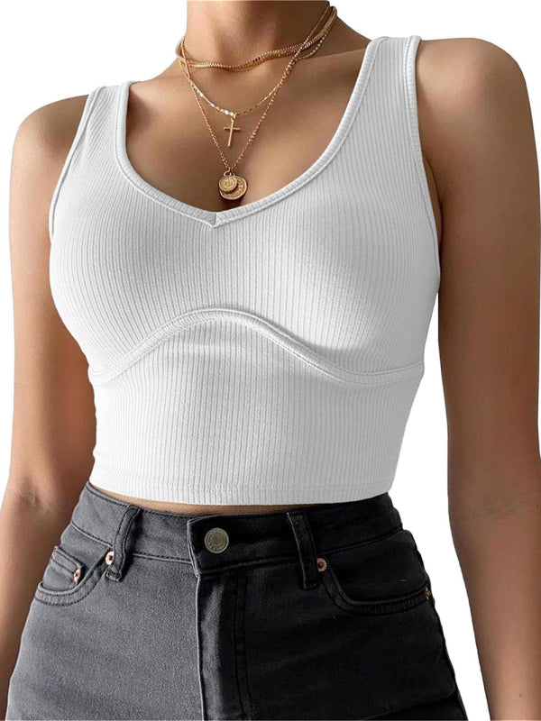 Stitching Stretch Knit Tank Top