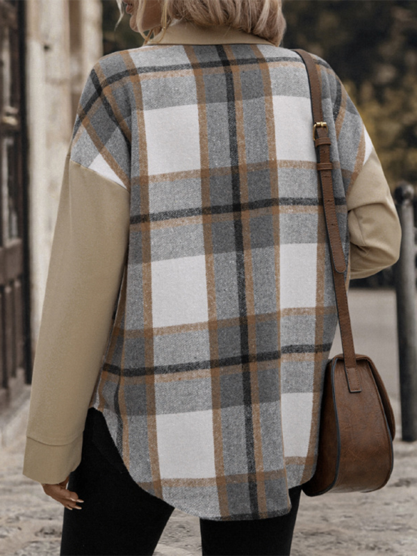 Lapel Plaid Single Breasted Long Sleeve Jacket