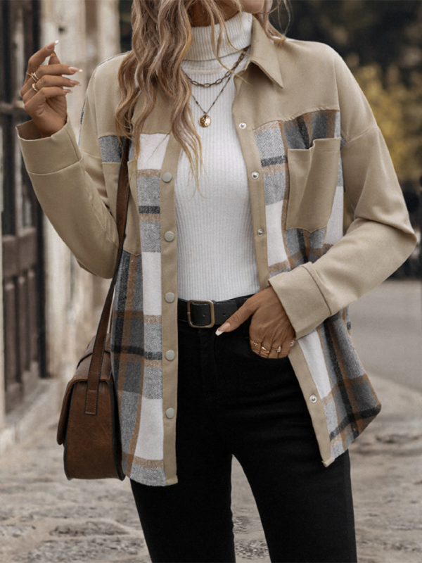 Lapel Plaid Single Breasted Long Sleeve Jacket