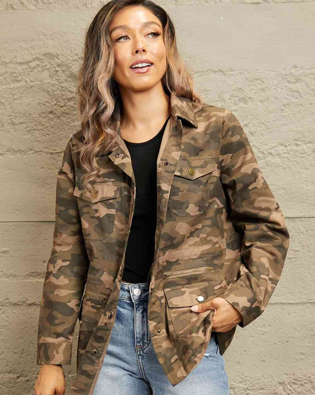 Double Take Camouflage Snap Down Jacket - Hey Love Boutique