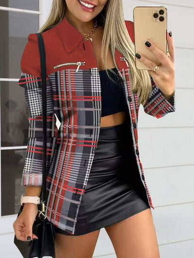 Printed Button Up Zip Detail Jacket - Hey Love Boutique