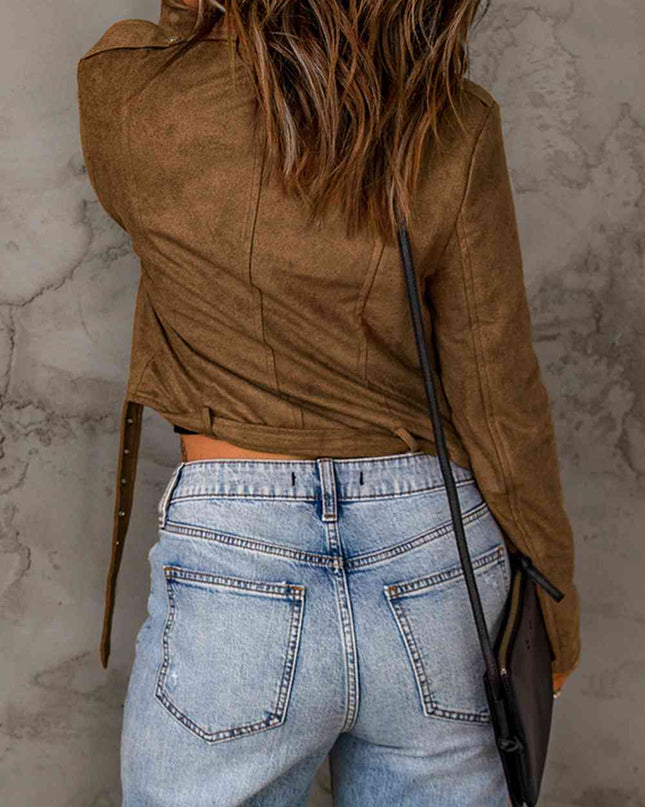 Vegan Suede Zip Detail Jacket - Hey Love Boutique