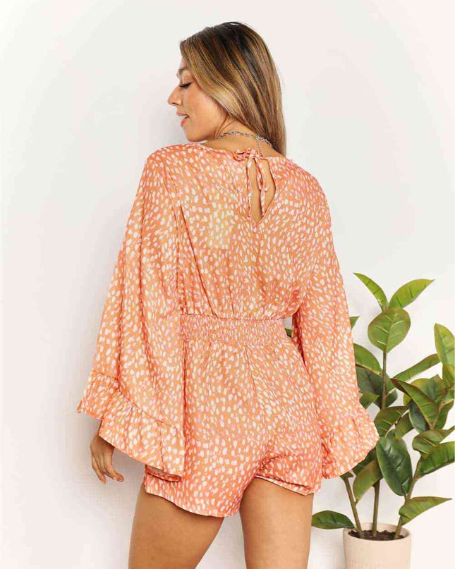 Double Take Printed Flare Sleeve Romper