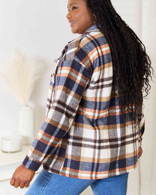 Plaid Button Shirt Jacket with Breast Pockets - Hey Love Boutique
