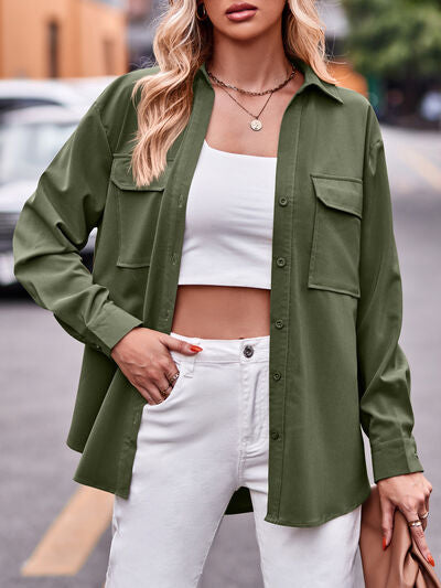 Pocketed Button Up Shirt - Hey Love Boutique