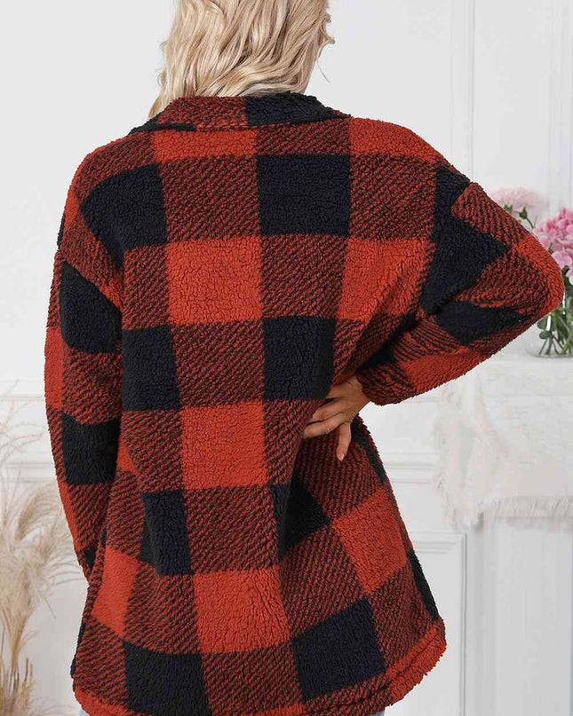 Plaid Button Down Coat with Pockets