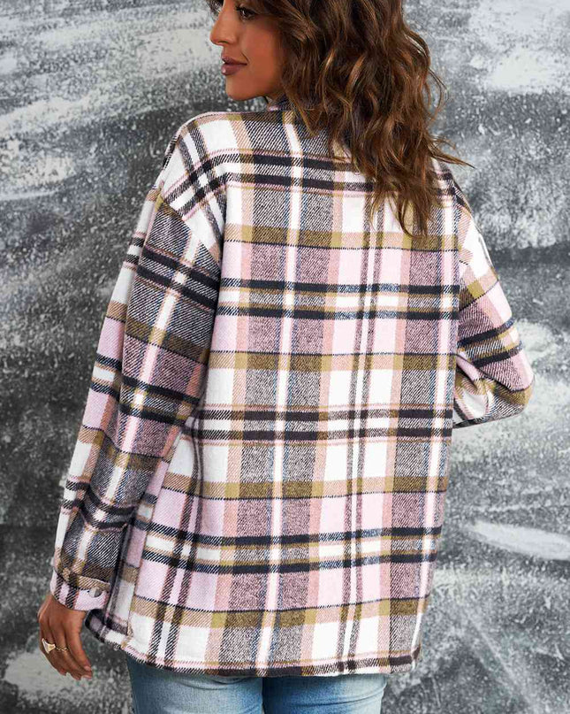 Plaid Button Shirt Jacket with Breast Pockets