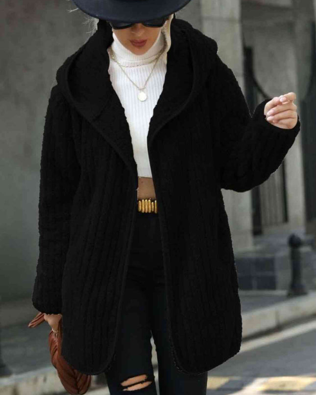 Open Front Ribbed Hooded Coat