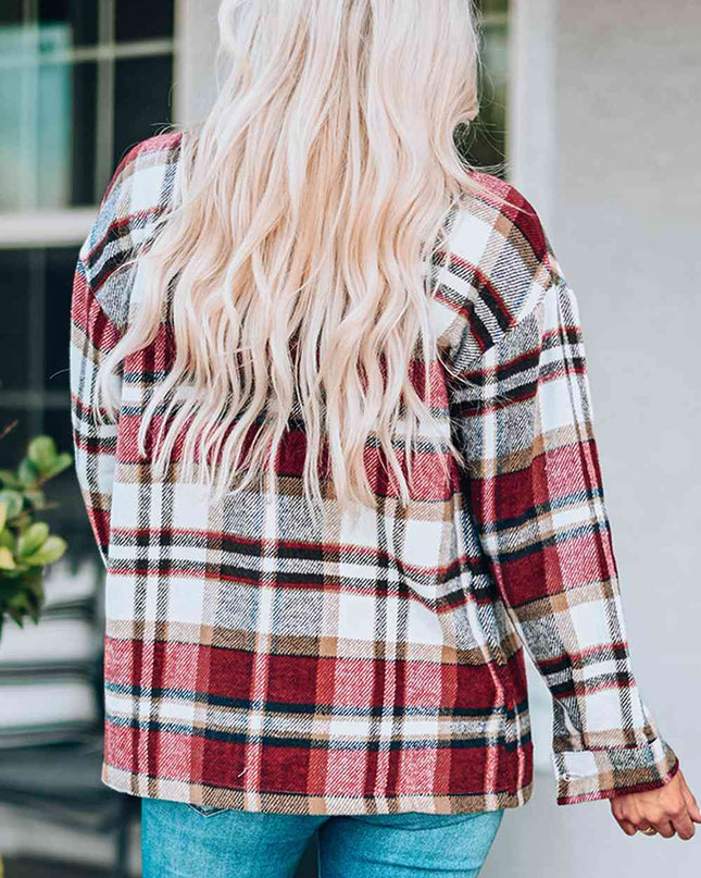 Plaid Button Shirt Jacket with Breast Pockets
