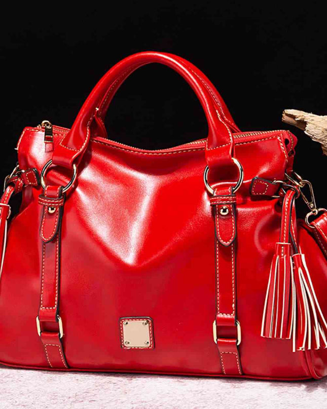 Leather Handbag with Tassels