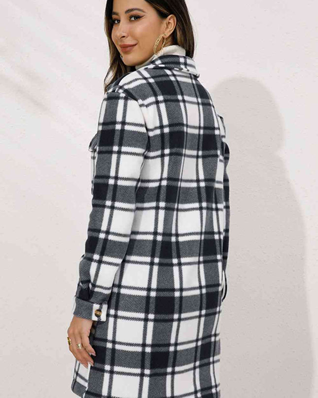 Plaid Collared Longline Coat - Hey Love Boutique